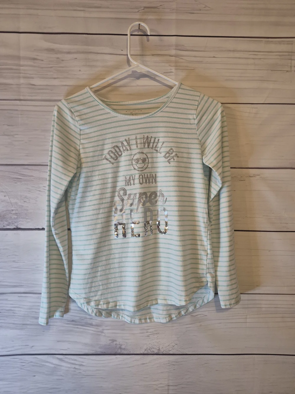 The Children's Place Mint and White Striped Sequin Graphic Long-Sleeve Tee
